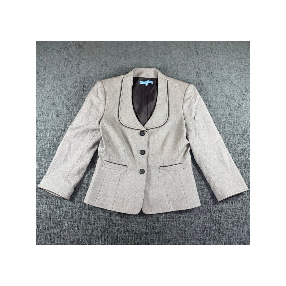 Antonio Melani Womens Tan Micro Pattern Piped Blazer Jacket Size 4